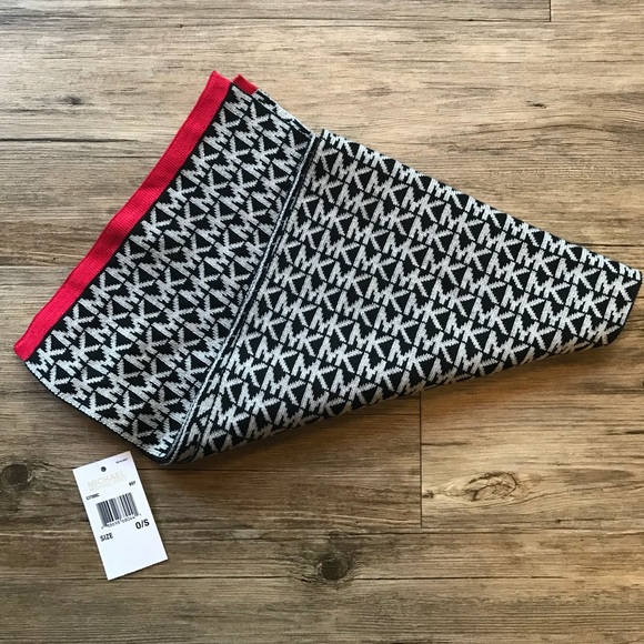 Michael Kors Accessories - Michael Kors - Black Knit Logo Scarf with Red Trim